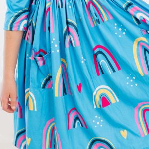 Türkisfarbenes Twilight-Twirl-Kleid mit 3/4-Ärmeln und Taschen