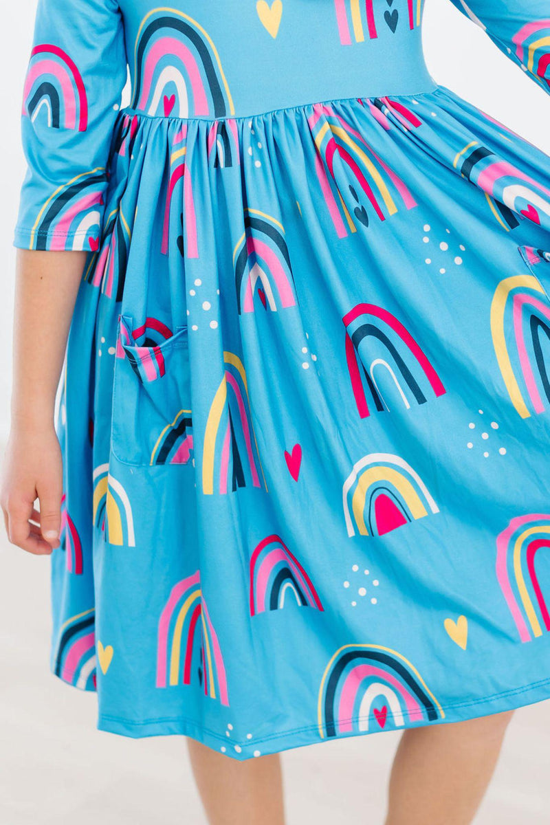 Türkis Twilight 3/4 Ärmel Tasche Twirl Kleid