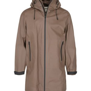 Lange Lederjacke mit Kapuze