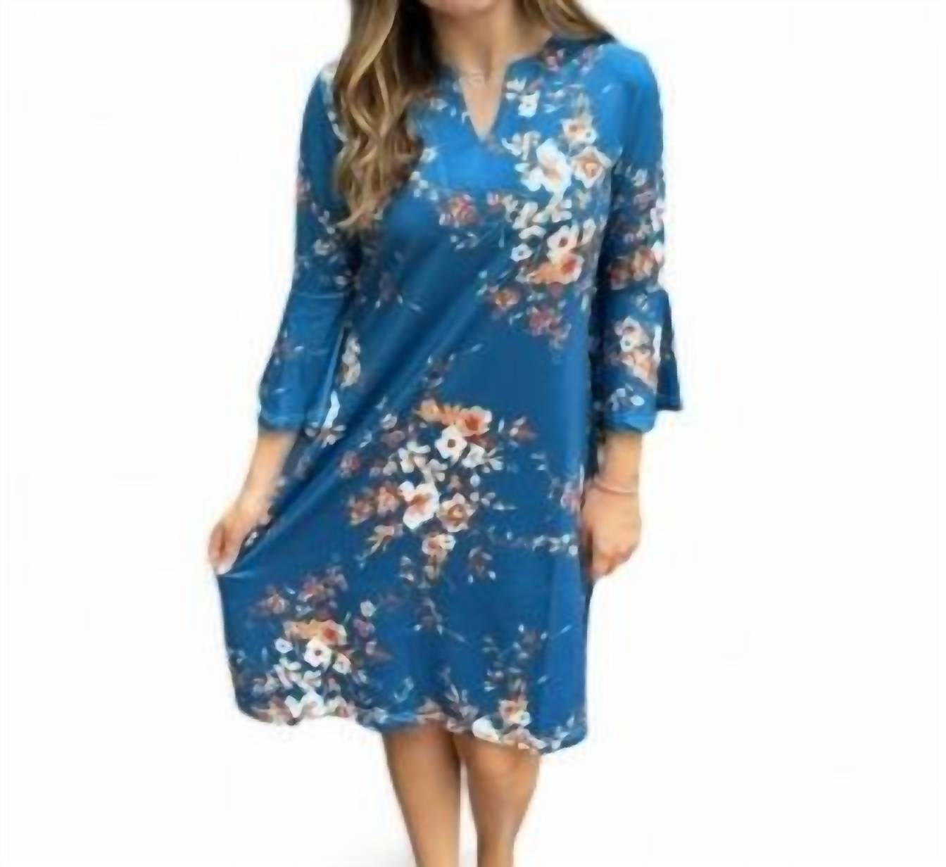 Kleid mit Blumenmuster in Blau/Braun