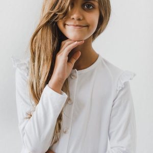 Weiß Rüschen Strickjacke