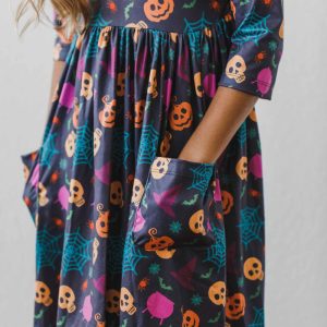 Skeleton Web 3/4-Ärmel-Taschen-Twirl-Kleid