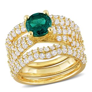 Mimi & Max 3 3/4ct TGW Created Emerald Created White Sapphire Brautring-Set in Gelbsilber