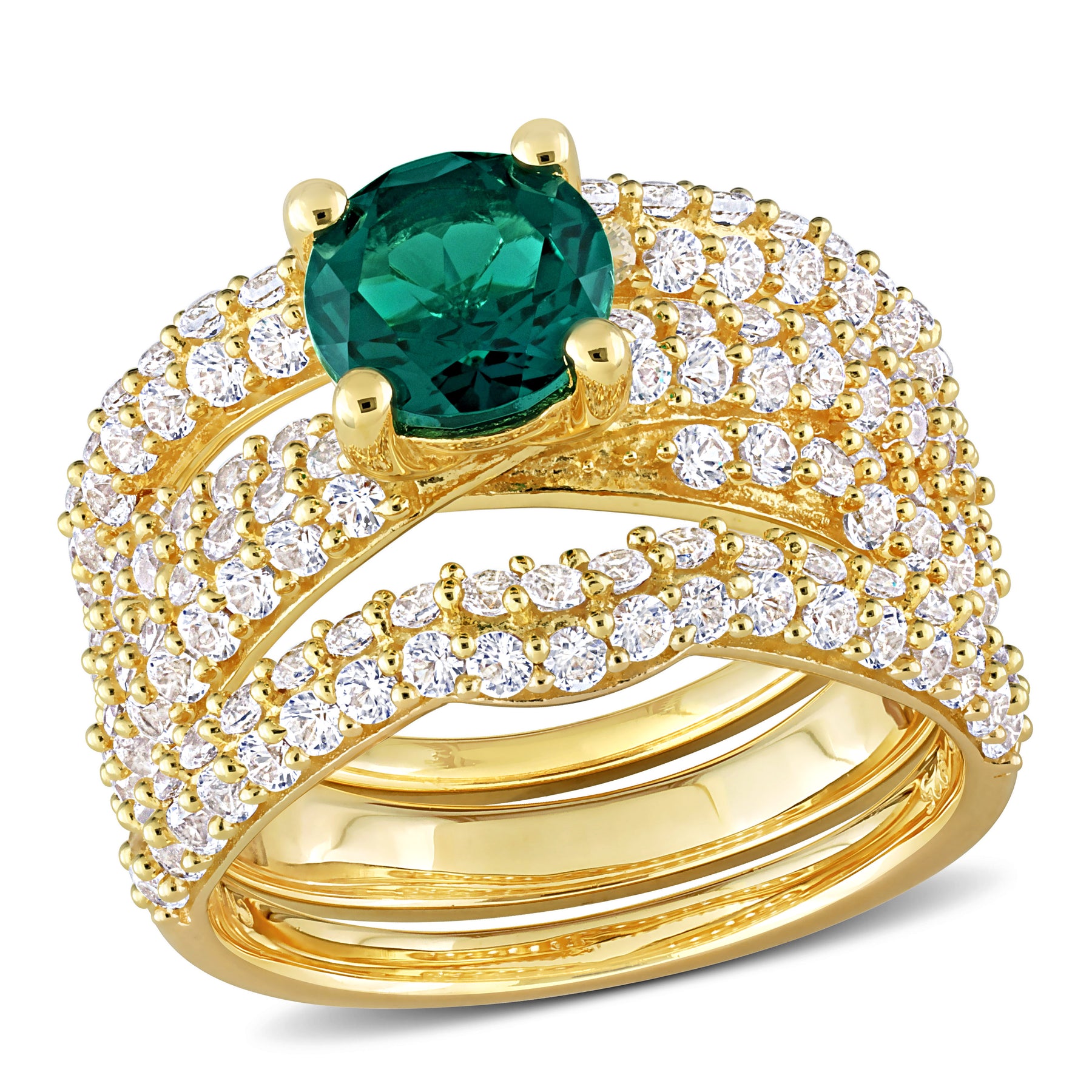 Mimi & Max 3 3/4ct TGW Erstellt Emerald Created Weiß Saphir Brautring Set in Gelb Silber