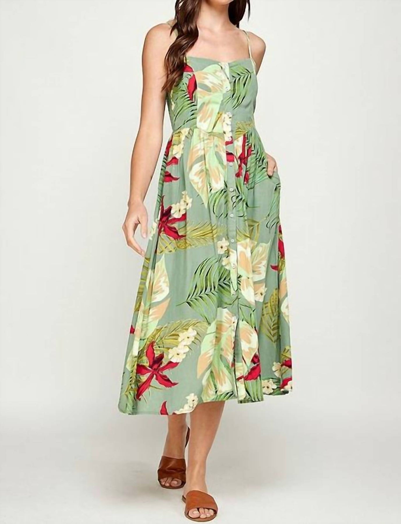 Maxi Kleid Knopf oben in Grün