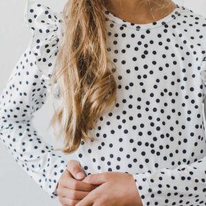 L/S-Rüschen-T-Shirt mit gestreuten Punkten