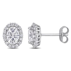 Mimi & Max 2 1/3ct DEW Created Moissanit Oval Halo Ohrstecker aus Sterlingsilber