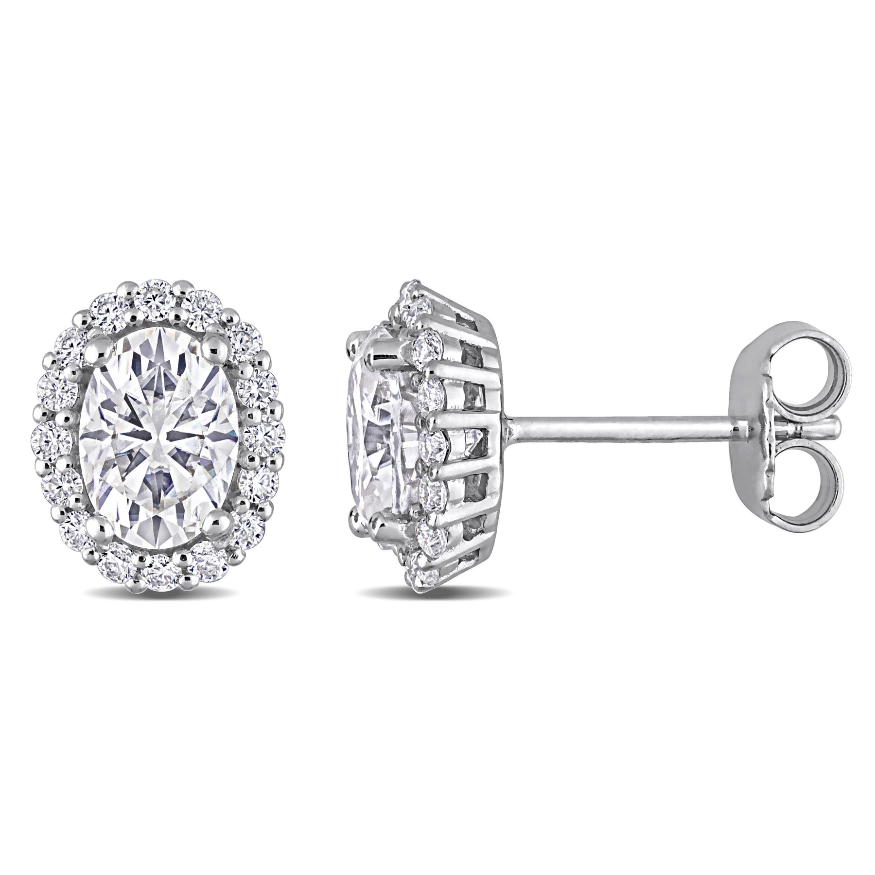 Mimi & Max 2 1/3ct DEW erstellt Moissanit oval Halo Ohrstecker in Sterling Silber