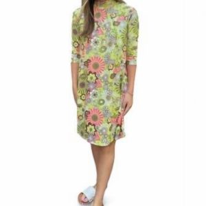 Flower Power-Kleid mit Stehkragen in Grün-Multi