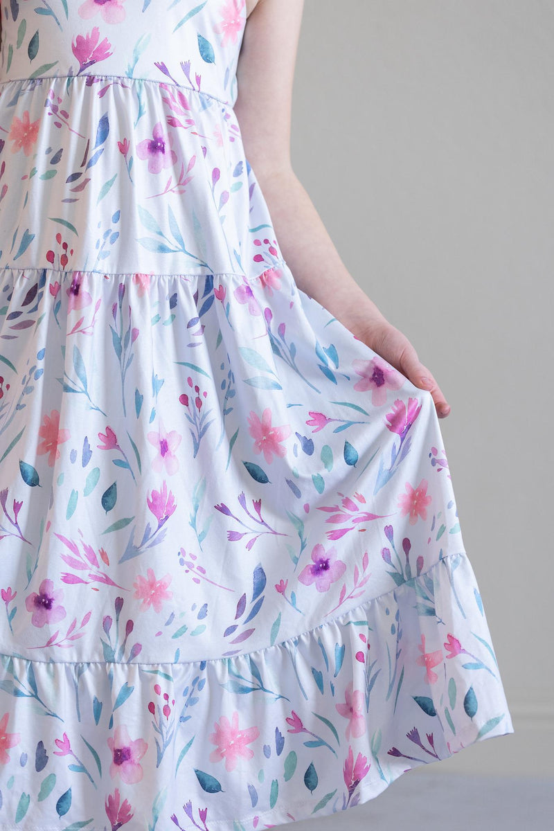 Pastell Wildblumen Rüschen Maxi Kleid