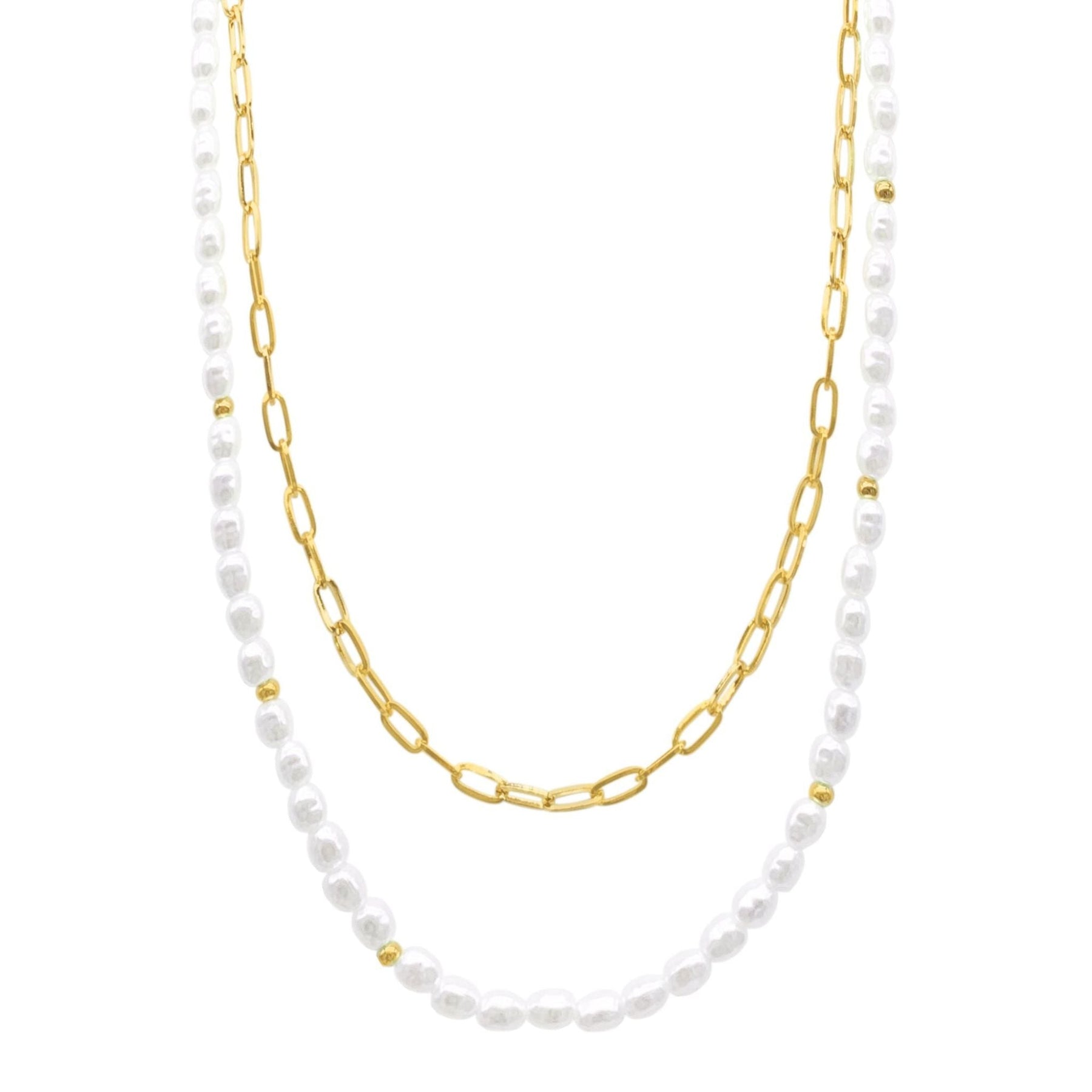 Perle und Paperclip verstellbare Kette Gold