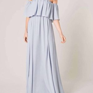 Schulterfreies Chiffon Kleid in Babyblau