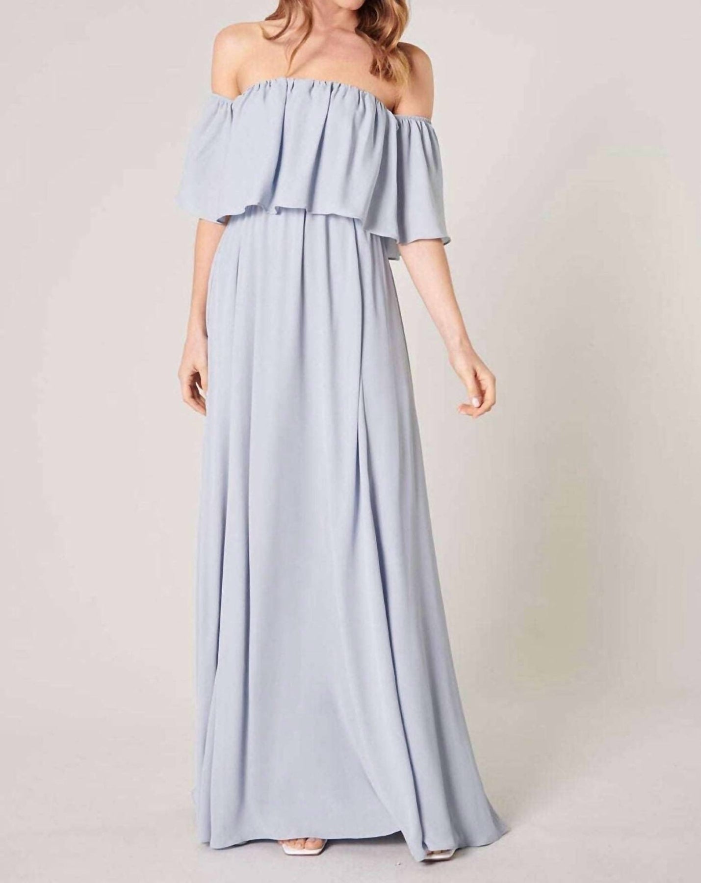 Schulterfreies Chiffon Kleid in Babyblau