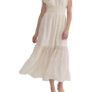 Strukturiertes Midikleid in Elfenbein