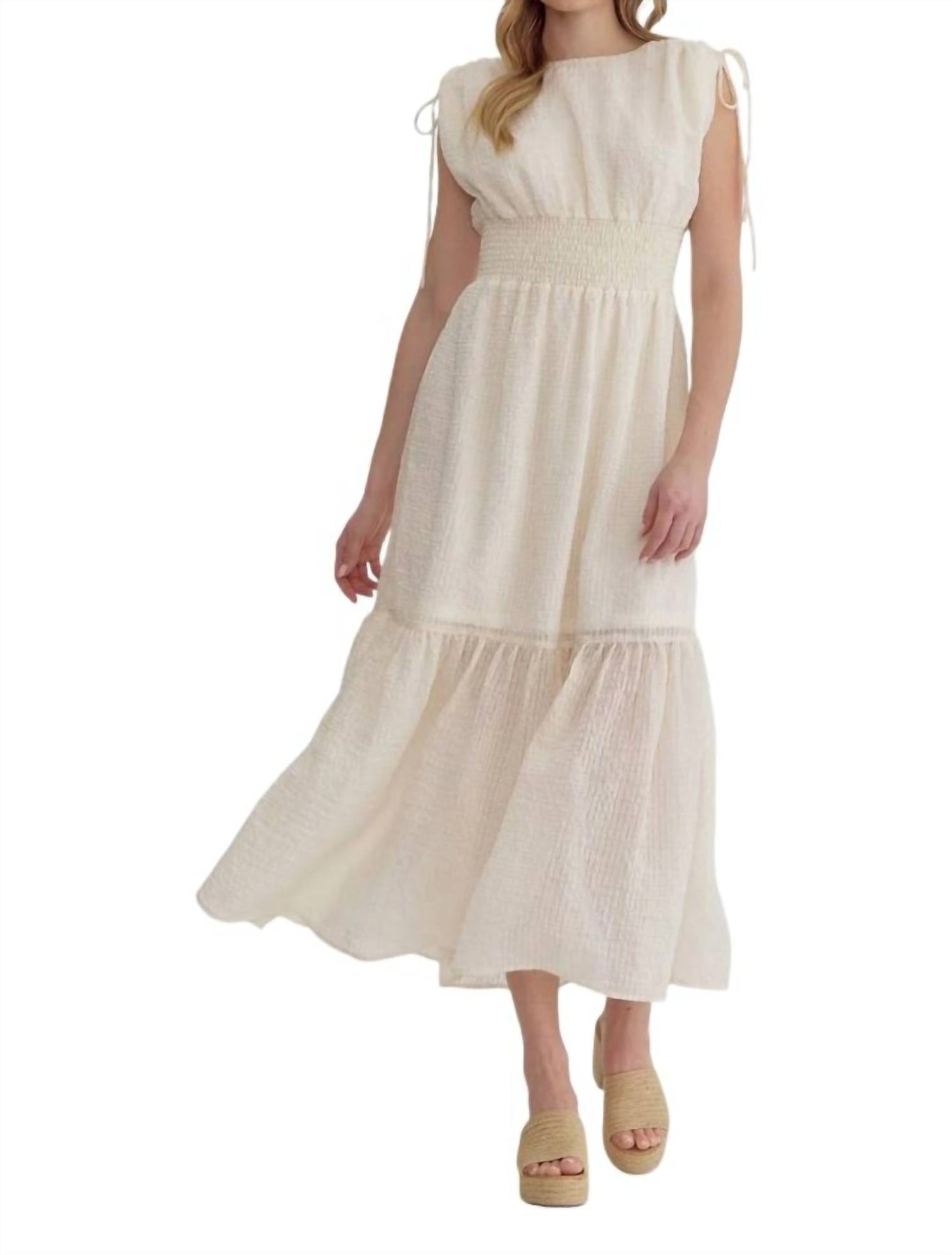 Midikleid mit Struktur in Elfenbein