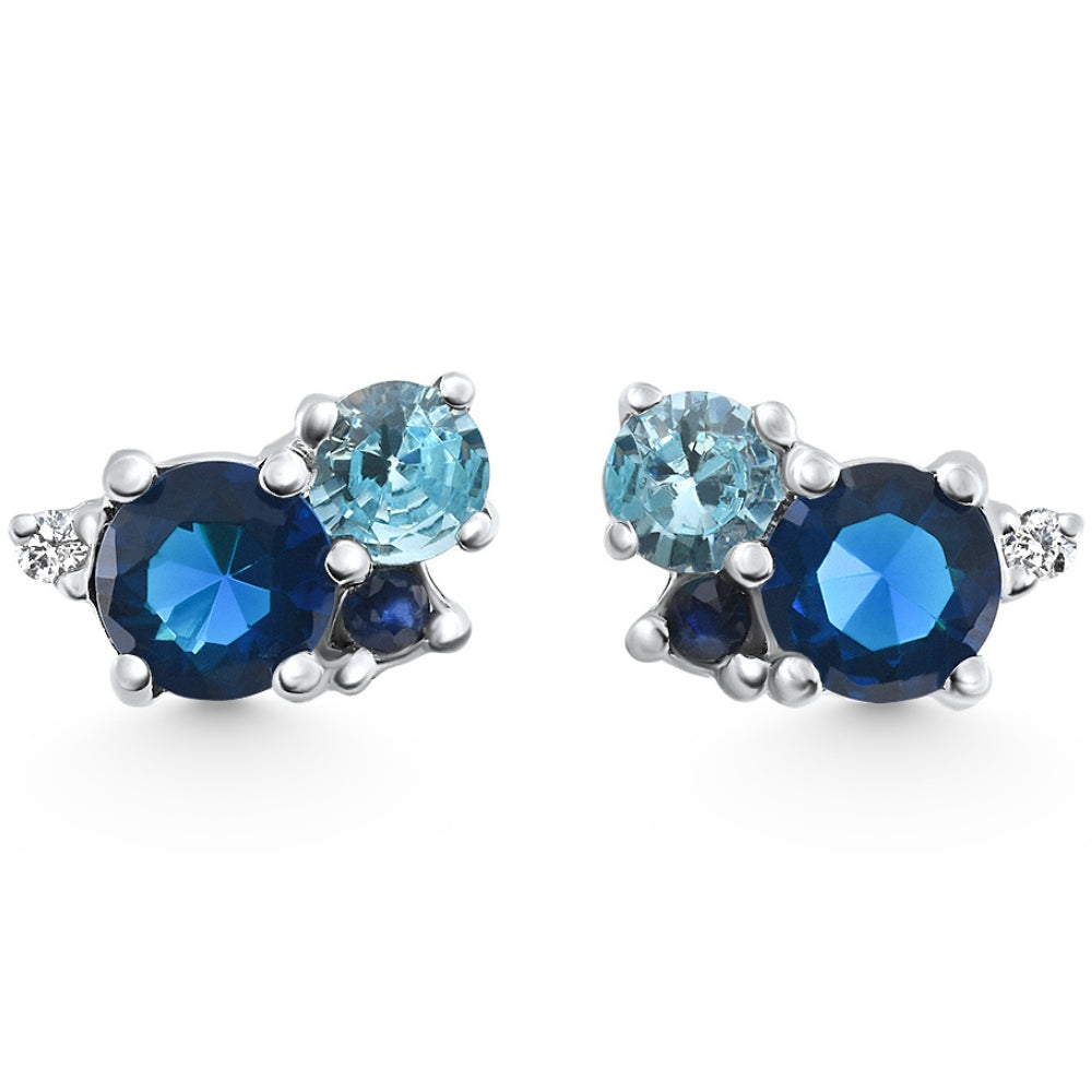 4ct Diamant & Blau Edelstein Hydrangea Bouquet Ohrringe Ohrstecker 14k Gold Lab gewachsen