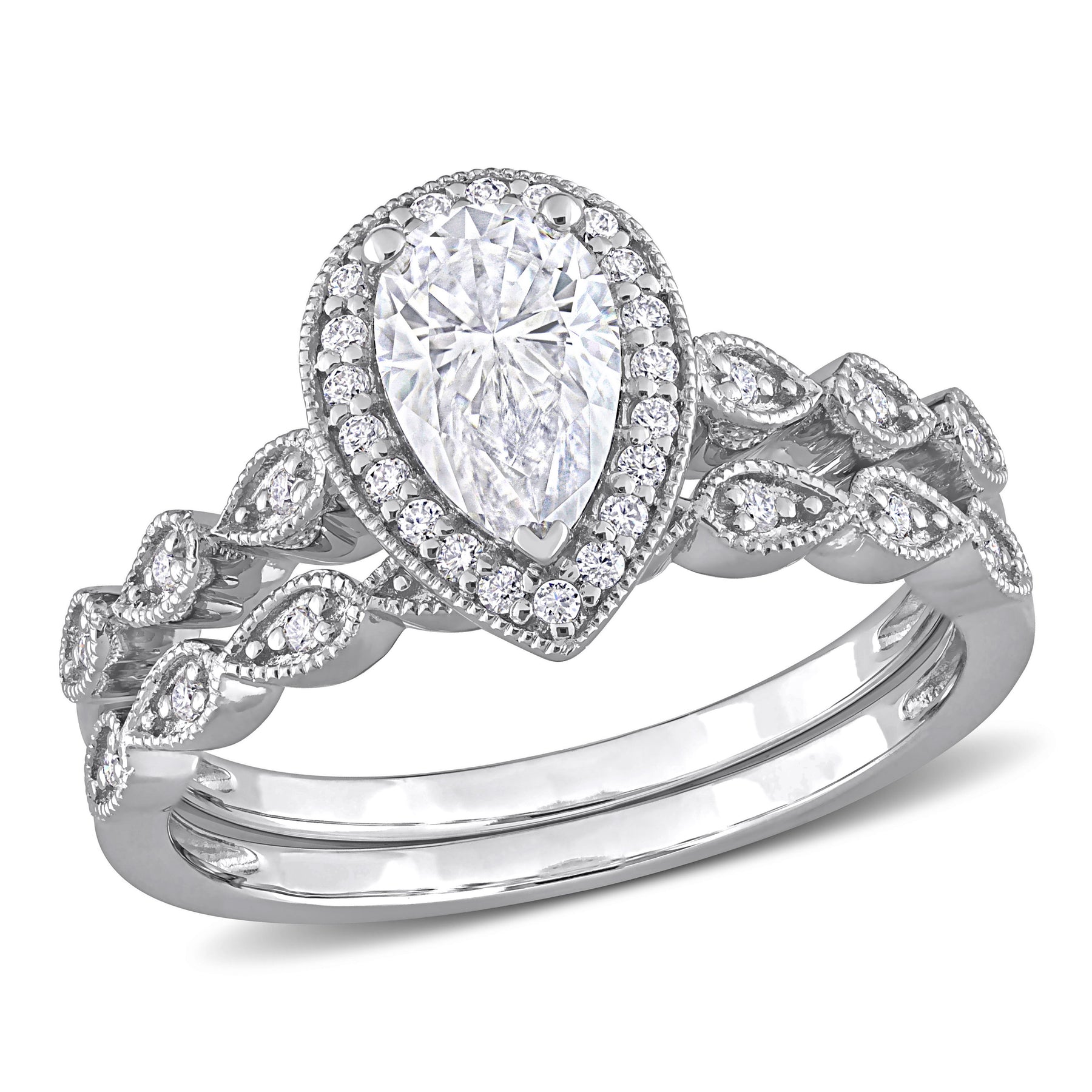 Mimi & Max 1 1/6ct DEW erstellt Moissanit Teardrop Halo Bridal Ring Set in Sterling Silber