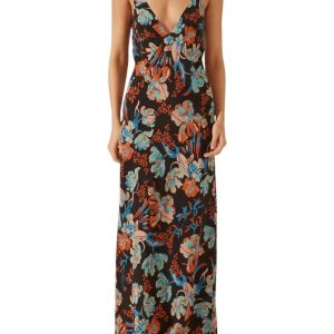 Silk Maxikleid mit tiefem Ausschnitt in Marineblau