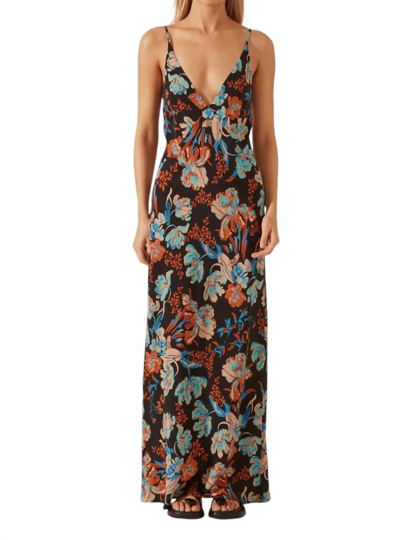Maxi Kleid aus Seide mit Rundhalsausschnitt