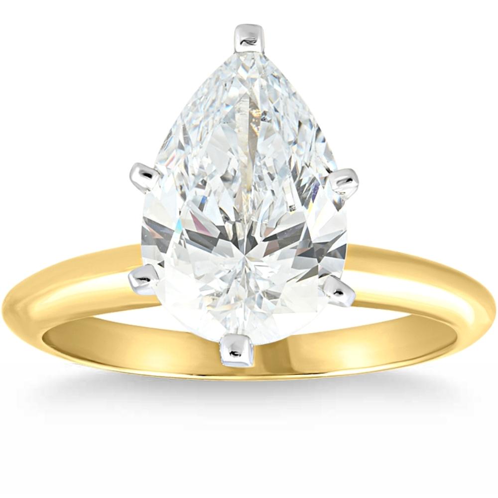 Zertifizierte 4 Ct Birne Solitaire Diamant Verlobungsring 14k Gold Lab gewachsen