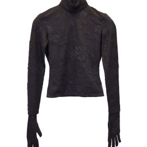 Balenciaga geblümtes Oberteil mit Stehkragen und Handschuhen aus schwarzem Polyamid 7733631615036