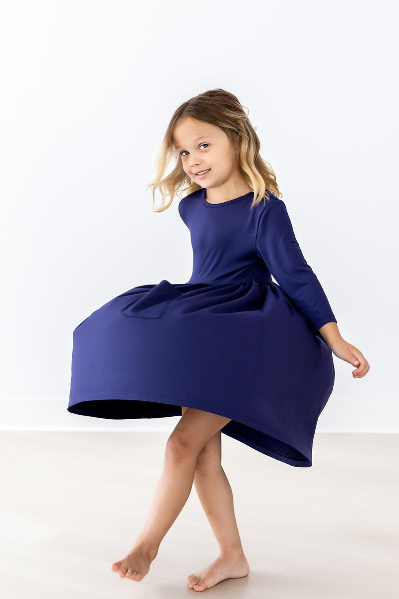 Dunkelblaues 3/4 Tasche Twirl Kleid