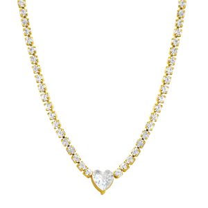 Wasserdicht Kristall Heart Tennis Kette Halskette Gold