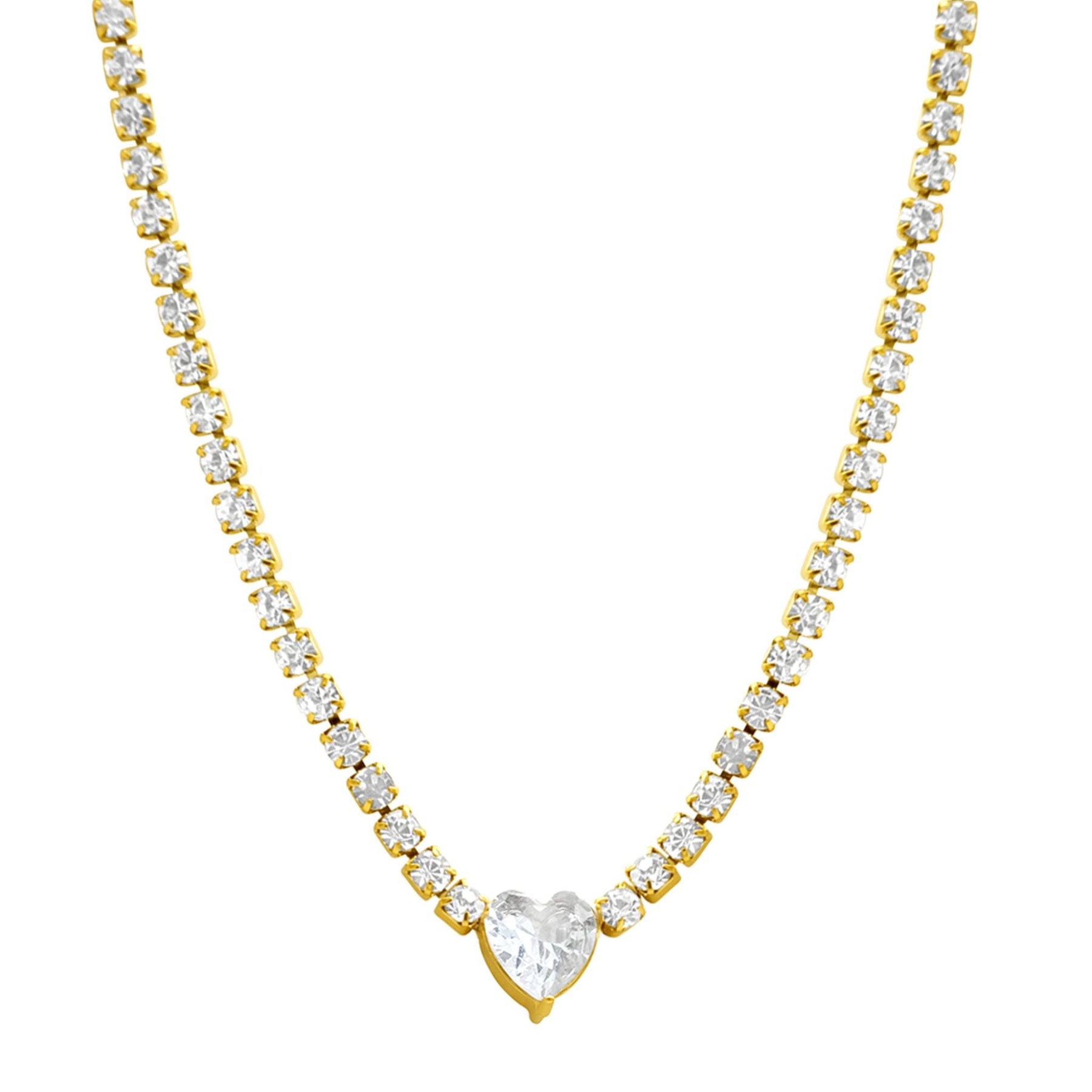 Wasserdicht Kristall Heart Tennis Kette Halskette Gold