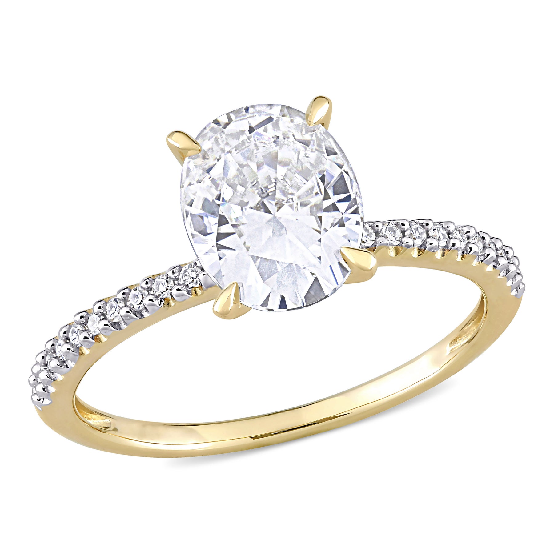 Mimi & Max 2ct DEW schuf weißen Moissanit und 1/10ct TW Diamant oval Solitaire Verlobungsring in 14k Gelbgold