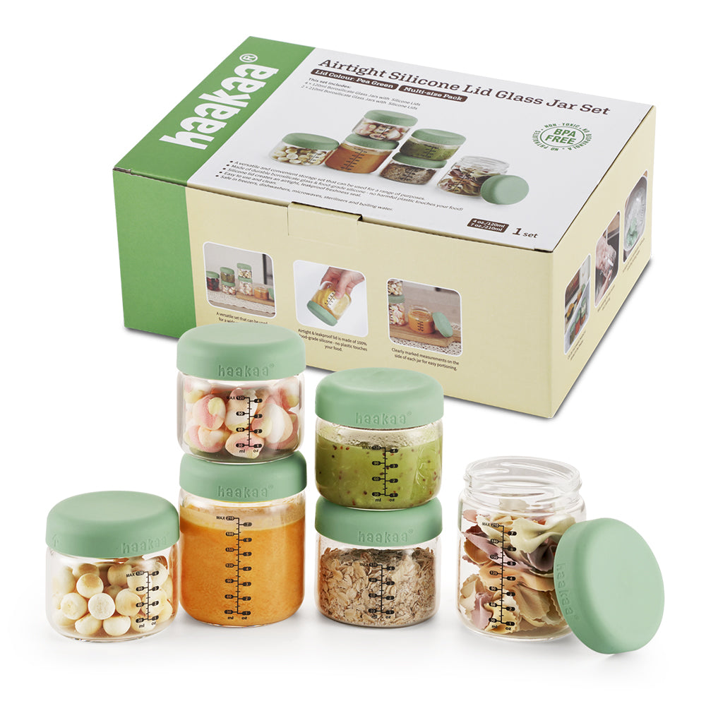 Haakaa Versiegeltes Glas Aufbewahrungsglas Set – 4 x 4oz + 2 x 7 oz Glasgläser