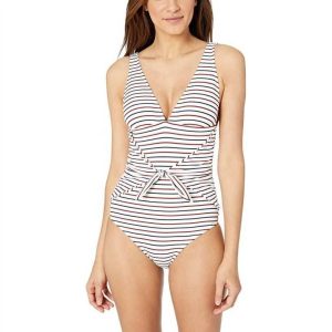 Sport Stripe Krawatte Taille One Piece In Weiß Mehrfarbig