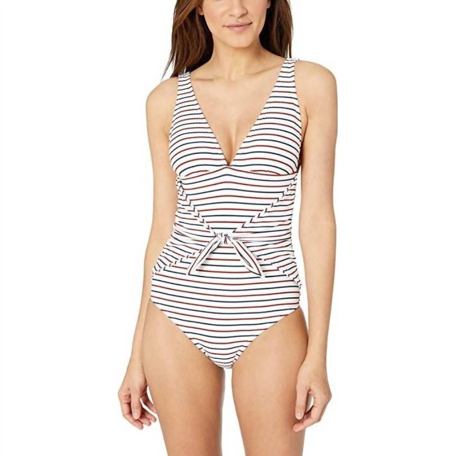 Sport Stripe Krawatte Taille One Piece In Weiß Mehrfarbig