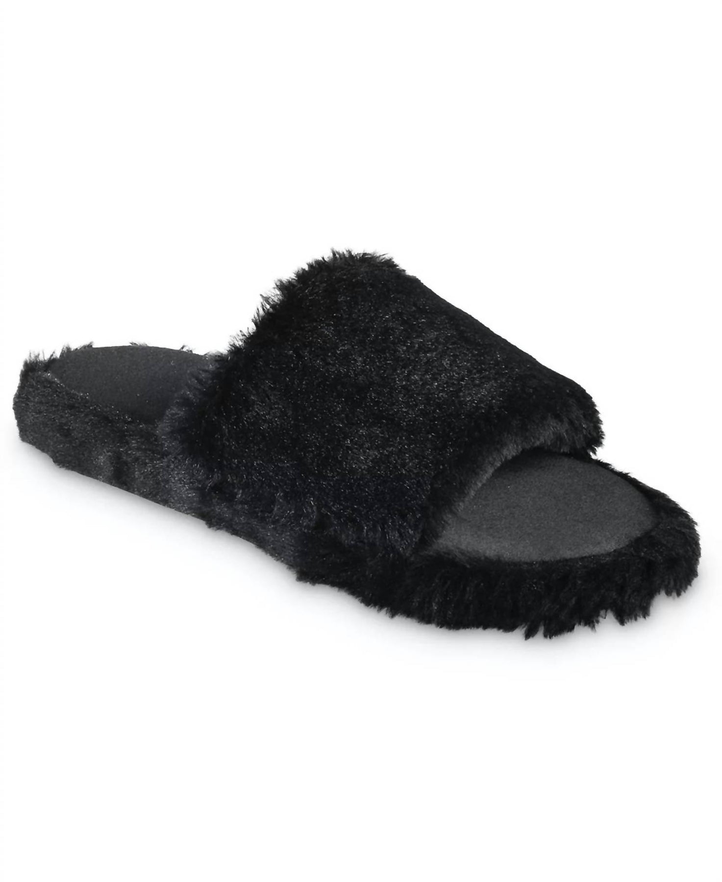 Damen Kunstpelz und Satin Tabby Slipper in schwarz