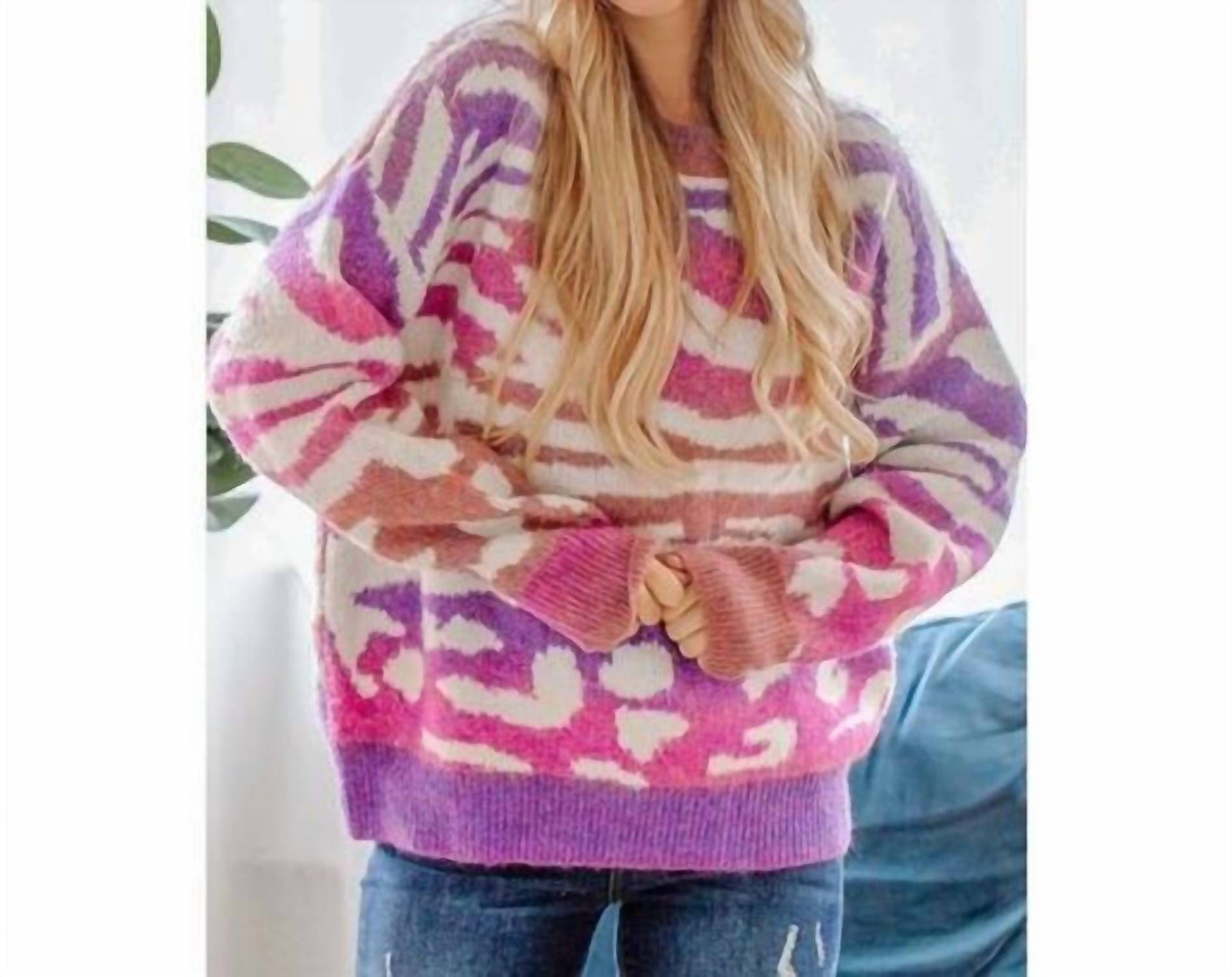 Bunte Stripped Pull Over in lila