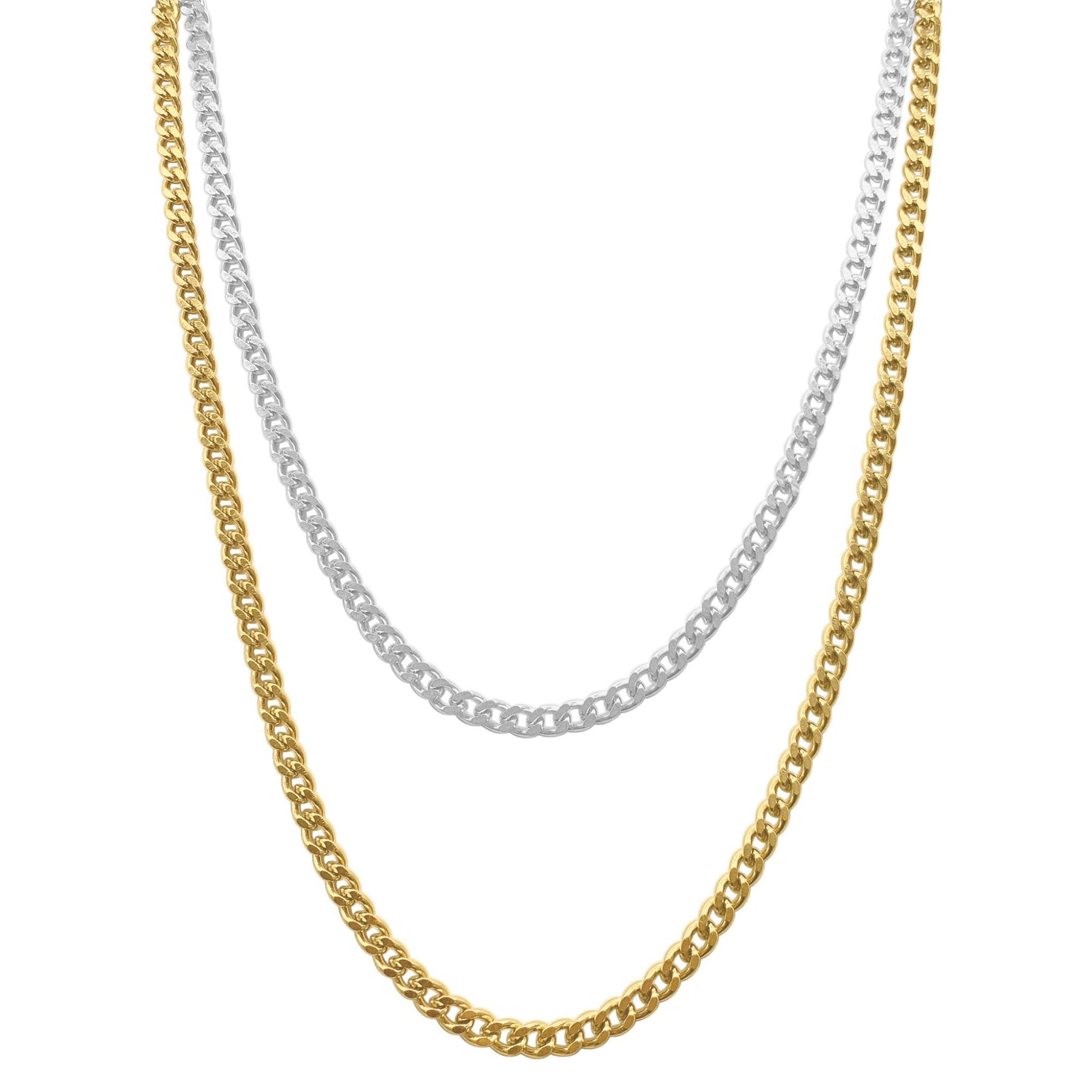 Herren wasserabweisend Curb Kette Set Silber und Gold