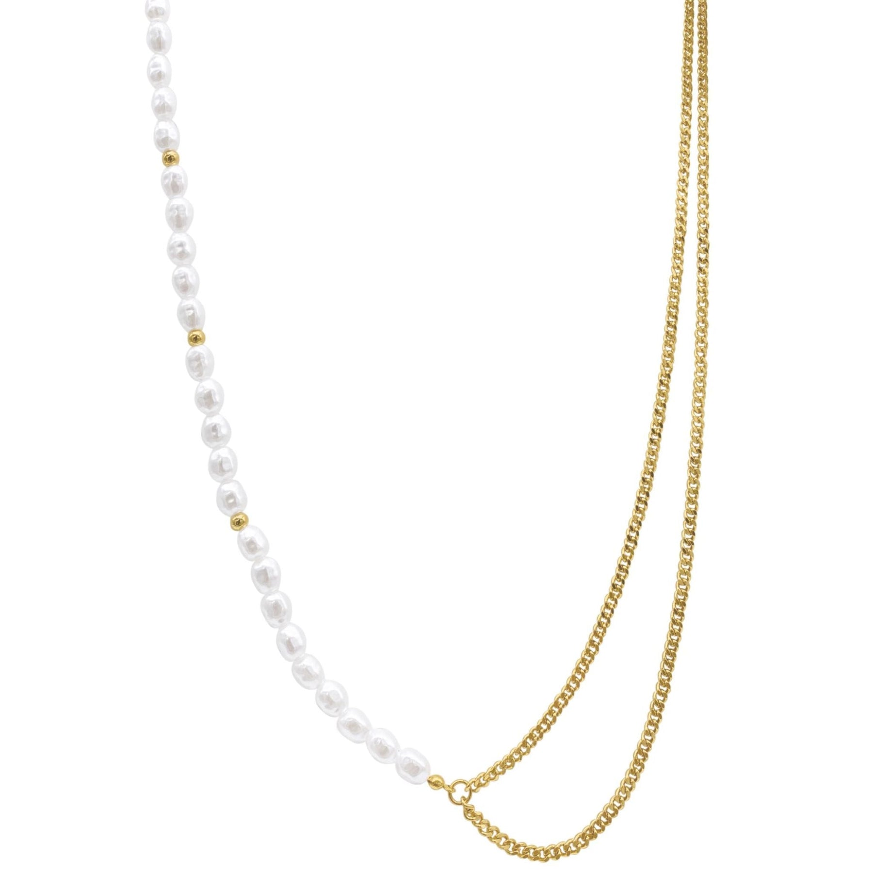 Drapierte Perle und Curb Kette Halskette Gold