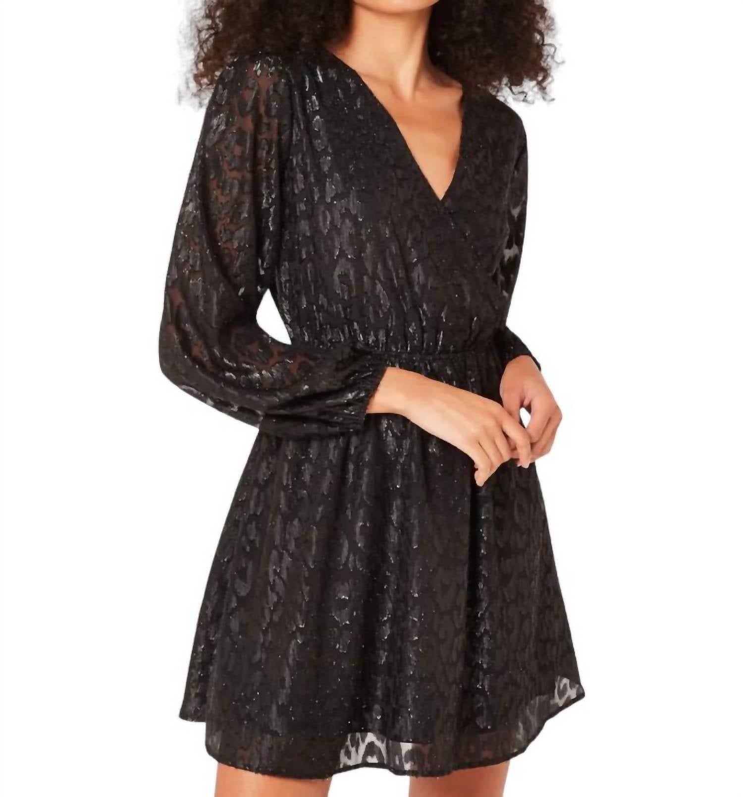 Lurex Jacquard Chiffon Wickelkleid in Schwarz
