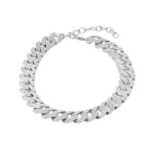 Edgy Cuban Kristall verstellbare Choker Kette Halskette Silber