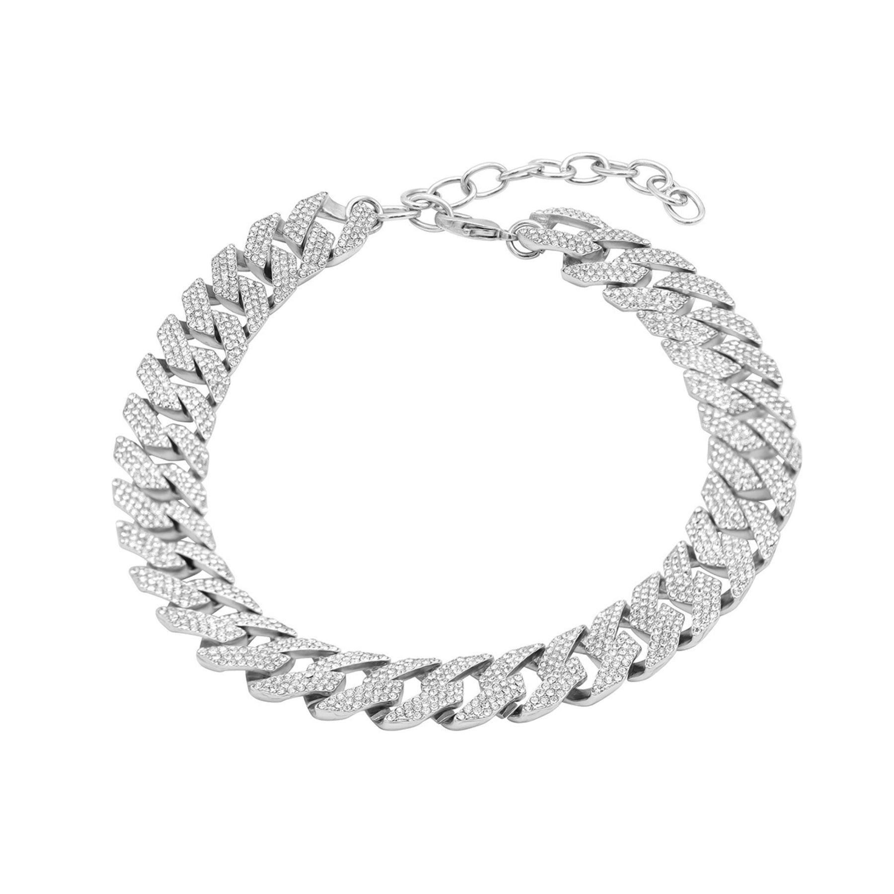Edgy Cuban Kristall verstellbare Choker Kette Halskette Silber