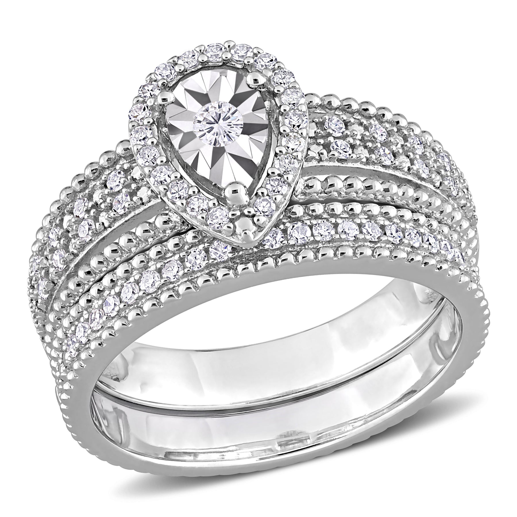 Mimi & Max 1/3ct TDW Diamant Tropfen Halo Braut Set in Sterling Silber