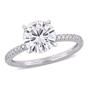 Mimi & Max 2ct DEW Created Moissanit und 1/10ct TW Diamant-Verlobungsring aus 14k Weißgold