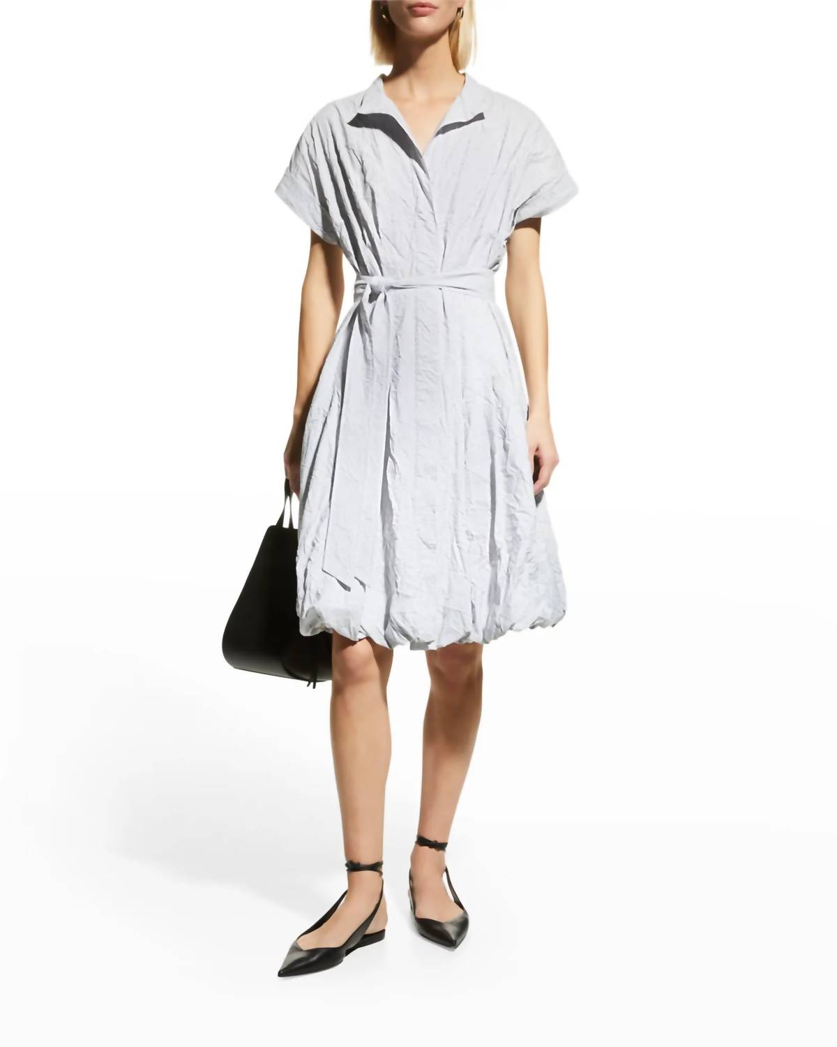 Lilibet zerquetscht Pinstripe Bubble Kleid in schwarz & weiß
