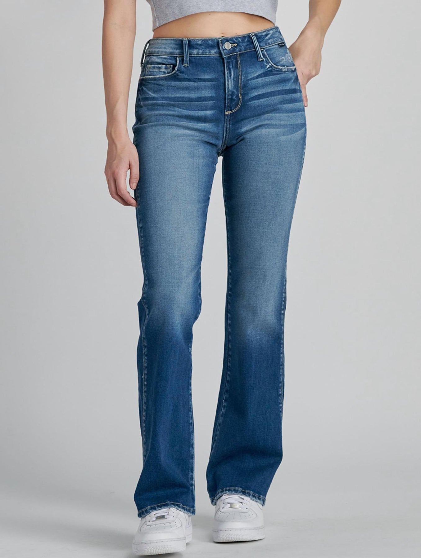 Monique hoher Bund Bootcut Jean in mittlerer Waschung