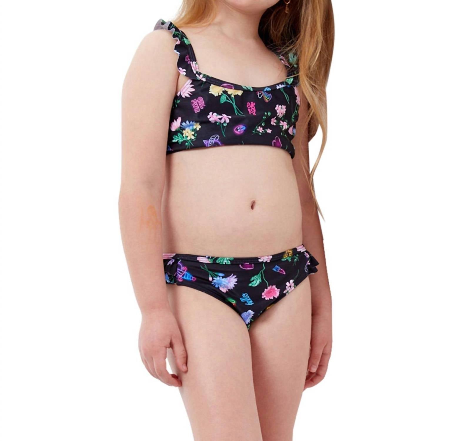 Mädchen Rüschen Bralette Bikini Top mit passenden Bikini Bottom In Gtk Gänseblümchen