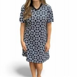 Strickkleid mit Geo-Print und V-Ausschnitt in Schwarz/Weiß