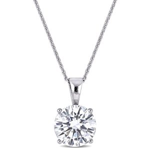 Mimi & Max 2ct DEW Created Moissanit-Solitäranhänger mit Kette aus 14 Karat Weißgold