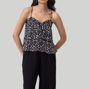 V-Ausschnitt Spitze Camisole in schwarzen Blumen