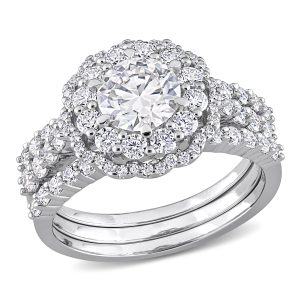 Mimi & Max 2ct DEW Created Moissanit Halo Brautring-Set aus Sterlingsilber 7287442735164