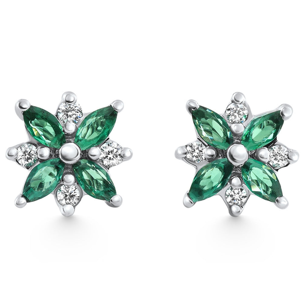 60Ct Blütenblatt Grün Emerald Diamant Ohrringe 14k Weißgold Lab gewachsen Schraube zurück