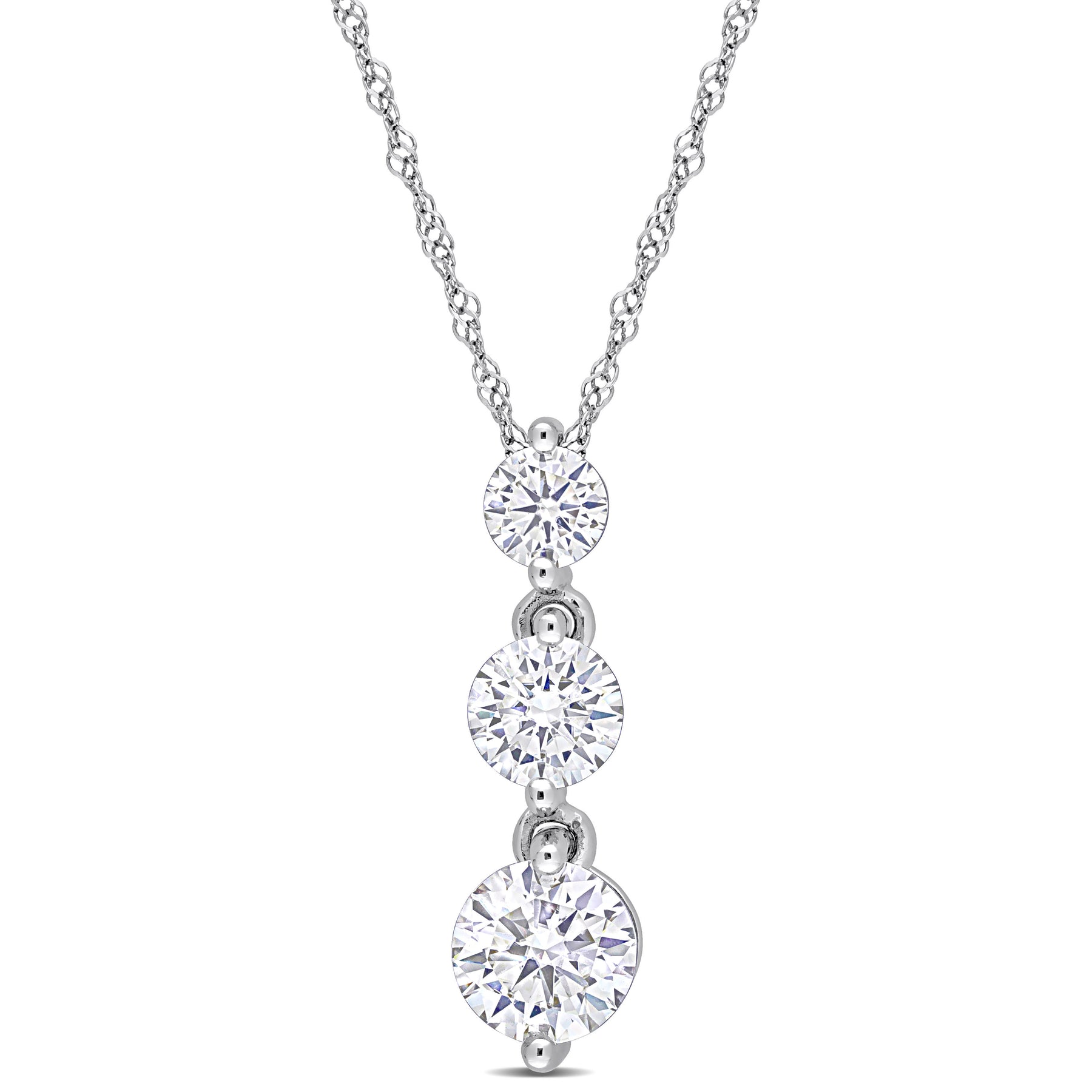 Mimi & Max 1 2/5ct DEW erstellt Moissanit graduierten 3-Stein Anhänger mit Kette in Sterling Silber